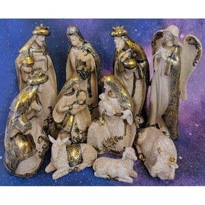 Burton & Burton Resin Nativity Scene Set 10 Pc Figurine Christmas Preowned